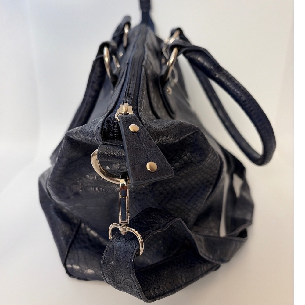 New York and Company Navy Blue Snakeskin Satchel Handbag Crossbody Bag NWT - Picture 2 of 11